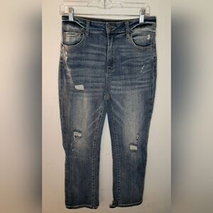 Risen Women's High Rise Distressed Straight Leg Jeans